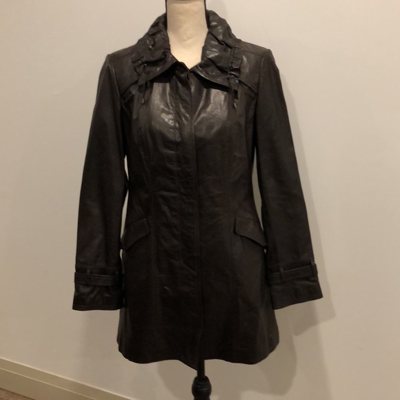 Cole Haan Women's Espresso  Lambskin Leather Hidden Button Down Jacket Coat Sz M - Picture 1 of 17